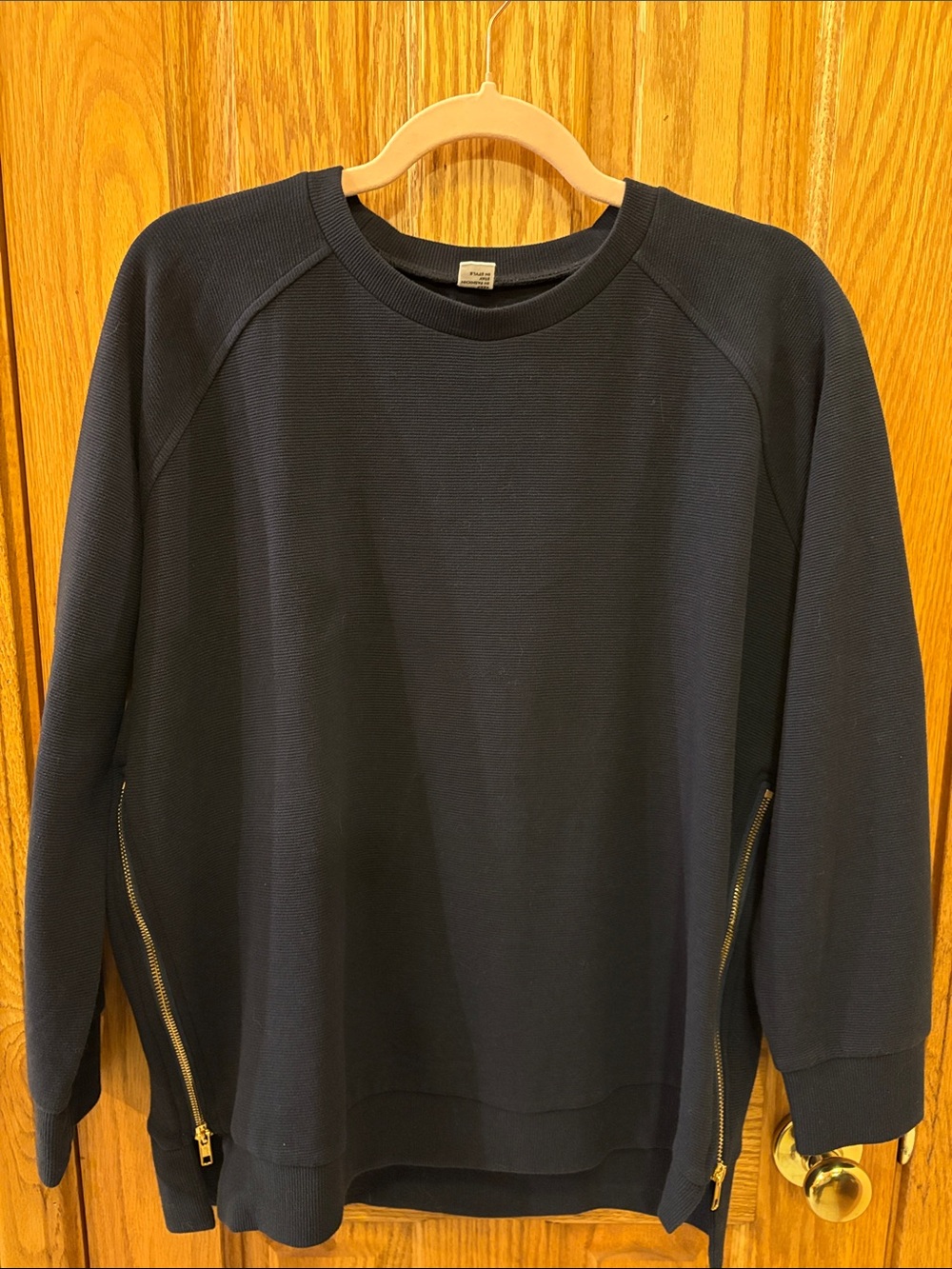Women's Oversized Navy Crewneck Sweatshirt with Side Zippers